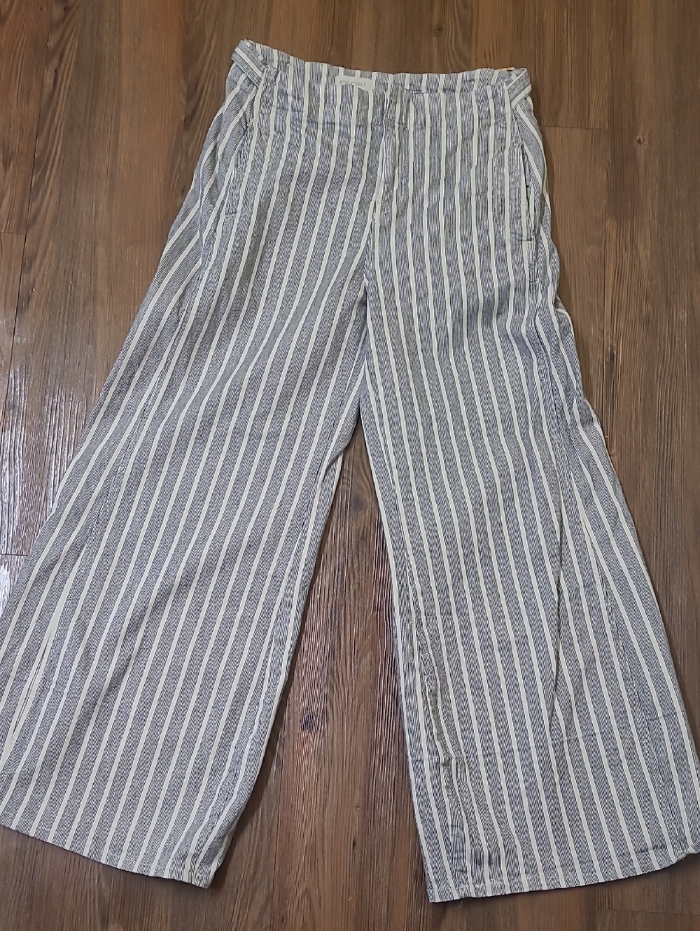 Pilcro Gray and White Vertical Stripe Wide-Leg‎ Chinos